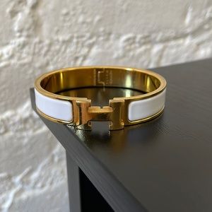 Hermes Clic H Bracelet Gold/White
